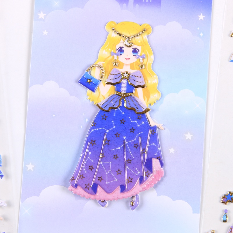 SHANLE Kawaii принцесса Сменные платья мультфильм Золотой фольга девушка костюм Симпатичные 3D ПВХ Пышные наклейки оптом