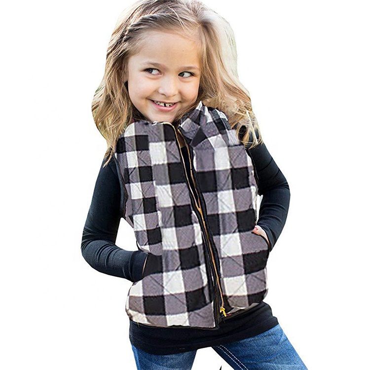 Детский осенне-зимний теплый стеганый жилет без рукавов с карманом на молнии в клетку Буффало