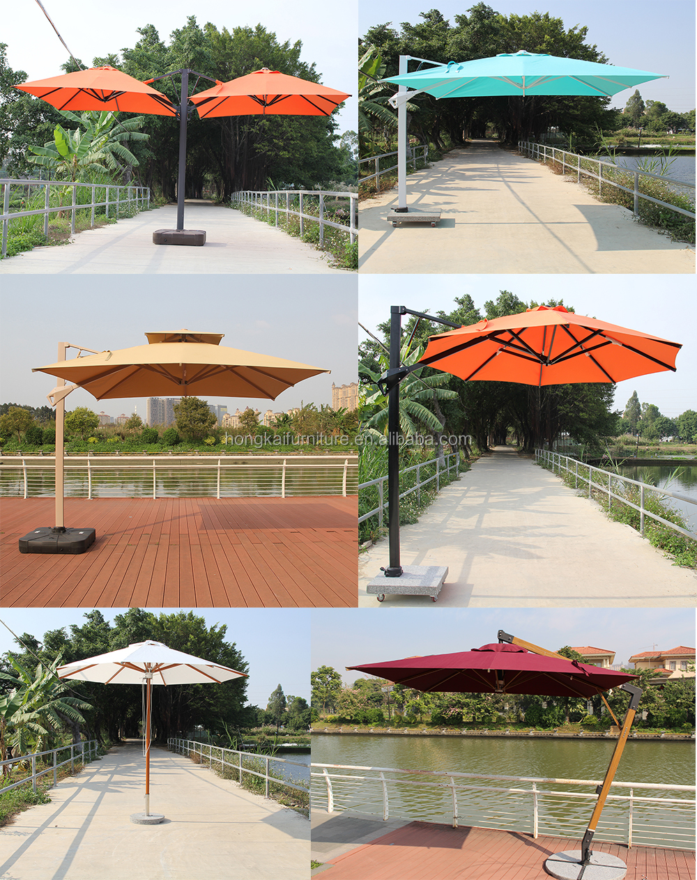 Aluminum Large Sunshade Outdoor Double Canopy Two Heads Patio Umbrella Beach Strong Double Umbrella Market/Shop Parasol