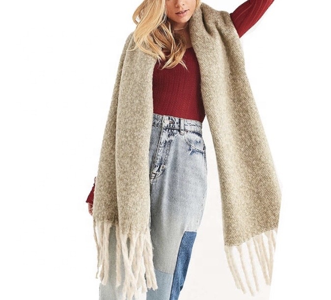 Роскошная горячая Распродажа Толстая шерстяная шаль в западном стиле однотонный простой мягкий кашемировый шарф с бахромой