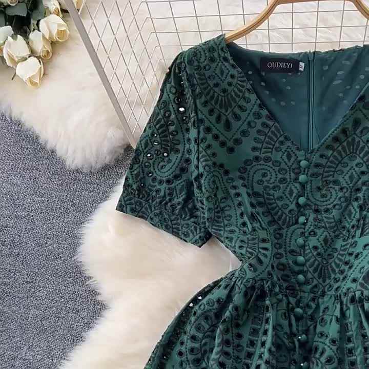 green dress with 20 buttons Current Air Women's Belted Buttondown Shirt Dress FOREST GREEN / S main image 1
