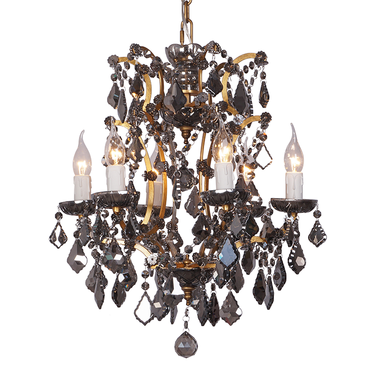 Chandelier Manufacture The 19th C. Rococo Iron Crystal Droplight 18" Smoke Grey Black Crystal Chandelier