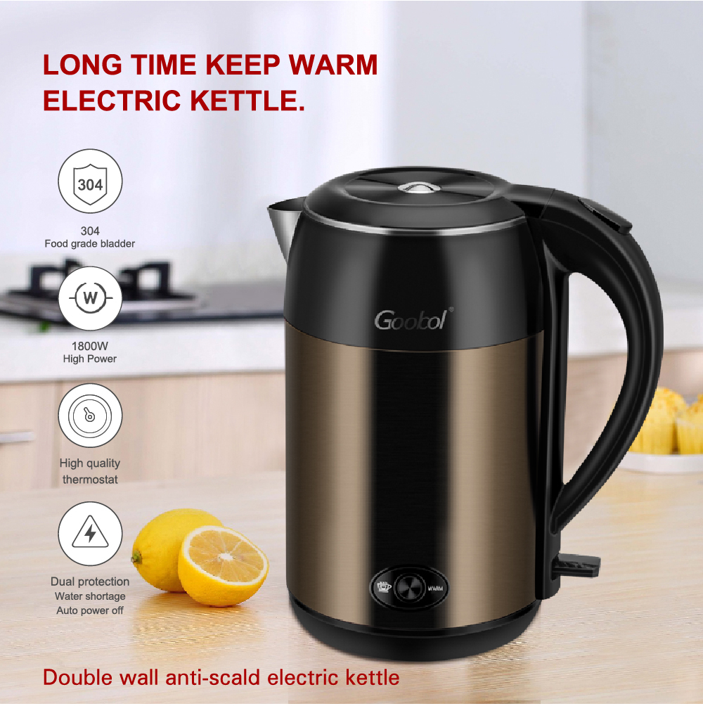 Fullbody 304 stainless steel 1.8L electric kettle double wall with keep warm function food grade fullbody electric kettle electr