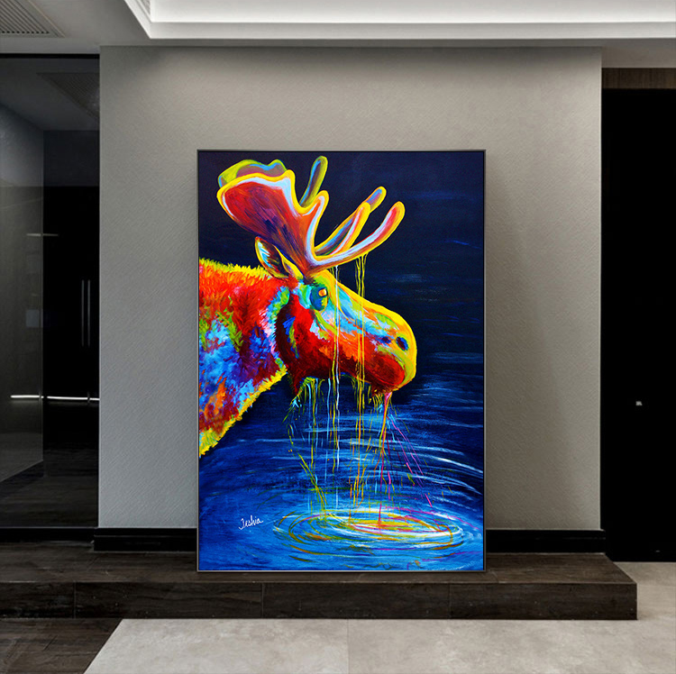 Deer Colorful Animals Painting Abstract Graffiti Oil Painting Decorative For Kids Room Home Decor