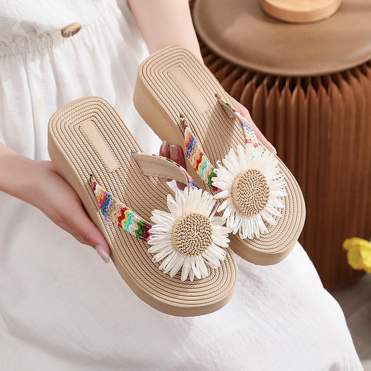 Women's Trendy Summer Korean Style Flower Flip Flops Non-Slip