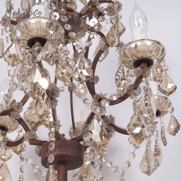 19th c. rococo железный и хрустальный торшер, дымчато-серый хрустальный светильник, украшение и фонари, восстанавливающие старину торшер