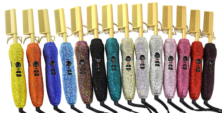 高级专业烫发工具沙龙和家用热梳子直发器金光闪闪热发梳