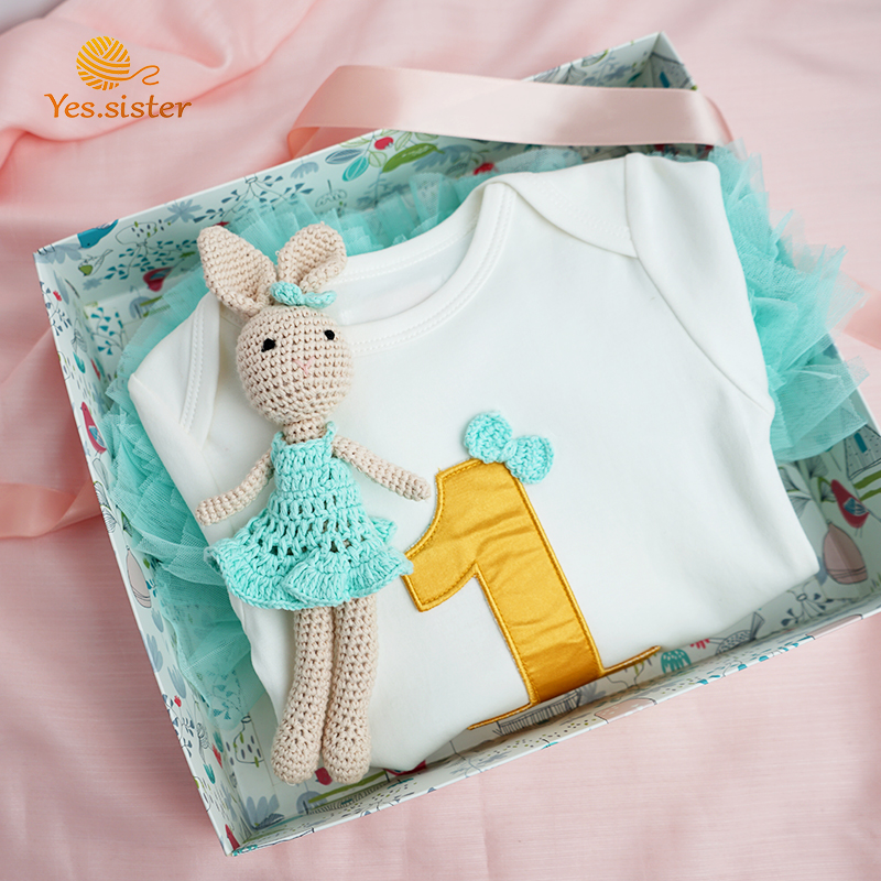 Stock Wholesale 1st Baby Girls Tutu Skirt Party Outfits 1 Year Birthday Dress Set With Bunny Sets