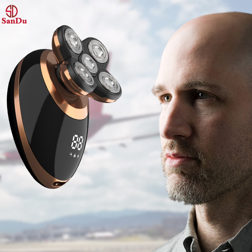 Новинка 2021, Вращающаяся бритва, триммер для бороды, носа, волос, лица, USB-порт, 5 бритвенных головок, светодиодная электрическая бритва, бритва для мужчин