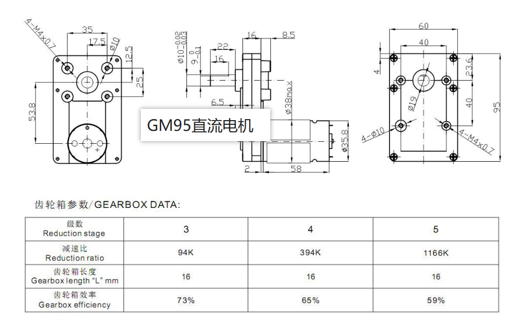 slow speed rotating gear motor with gearbox 95MM*60MM 23Kg.cm on load 13 rpm gear motor