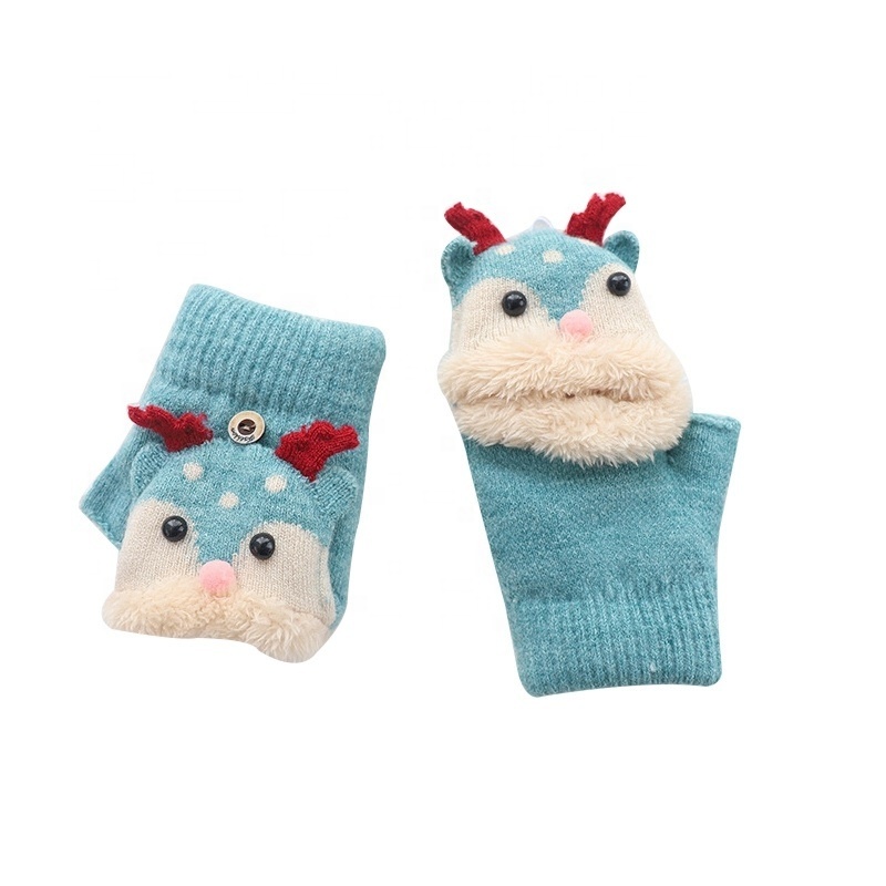 Теплые вязаные перчатки для детей с животными Варежки перчатки