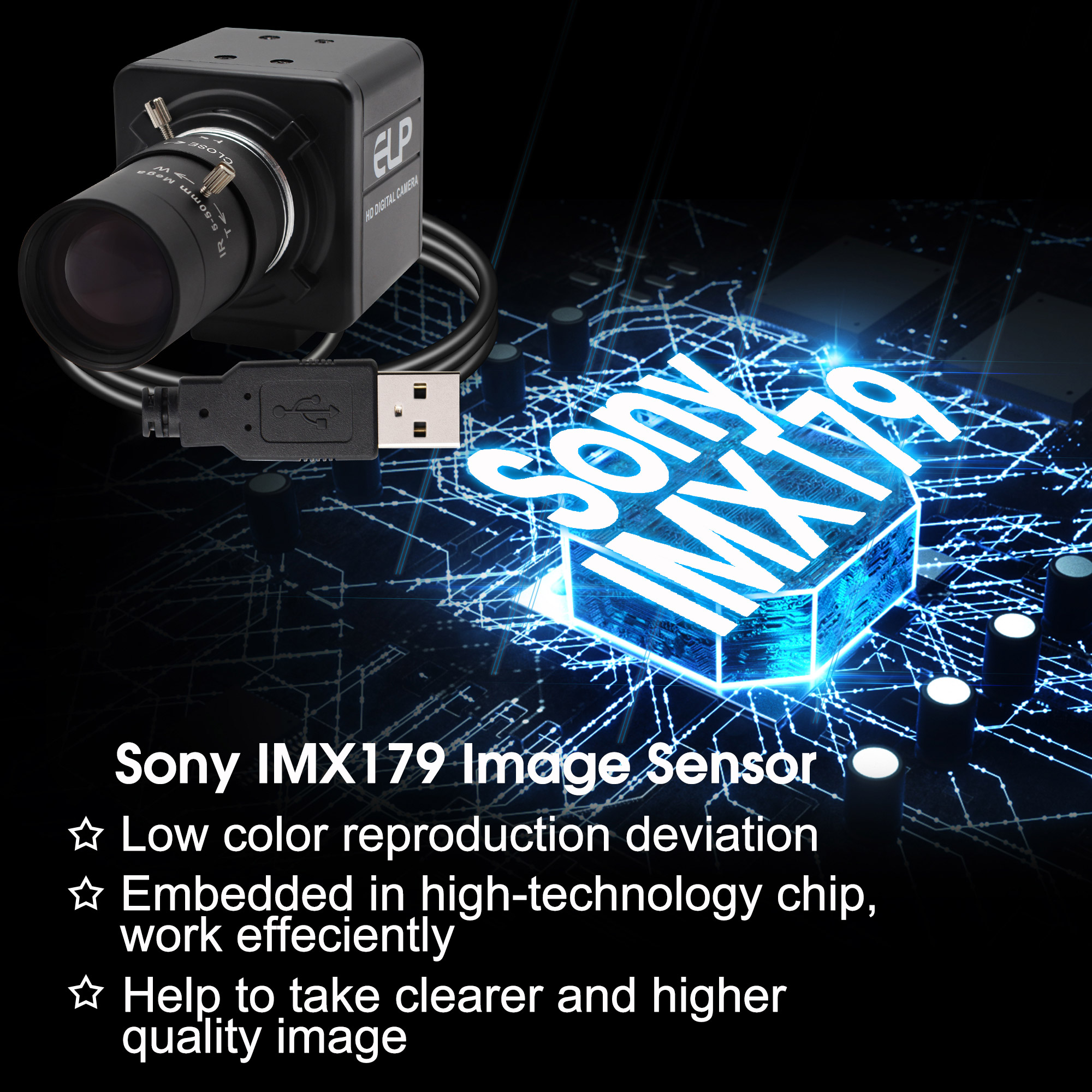 ELP 8MP USBカメラ 5-50mm可変焦点 IMX179搭載 HD画質 ELP 800万画素ウェブカメラ 5-50mm手動可変焦点レンズ USB2.0