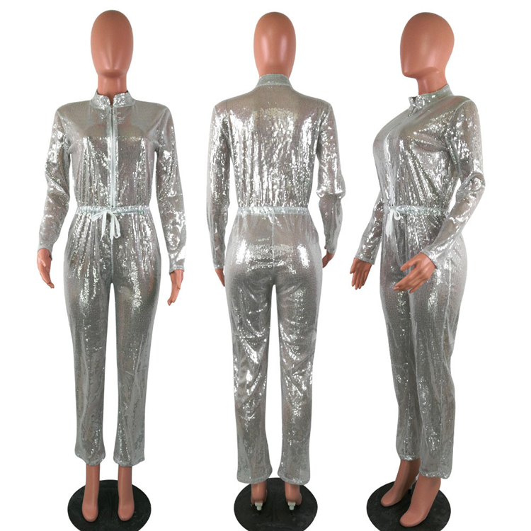M941-women fashion long sleeve sparkly sequin jumpsuit for ladies one piece jumpsuit