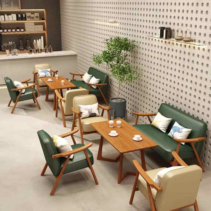 New Style Cafe Table and Chairs Set Square Wood Restaurant Coffee Shop  Furniture Set for Kitchen Mall Hall Canteen