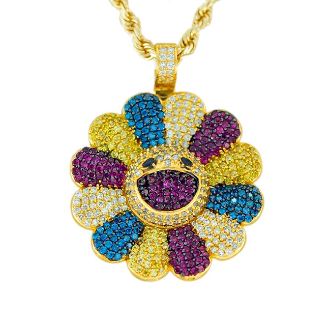 Custom Smile Face Pendant 10K Yellow Gold Moissanite Iced Out Pendant Necklace