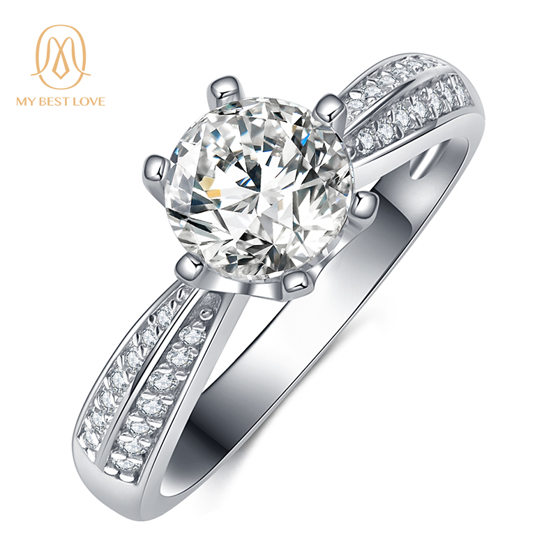 Factory price Wholesale 1Ct 925 Sterling Silver Jewelry 925 Custom DE ROUND Moissanite Silver Women Sliver ring