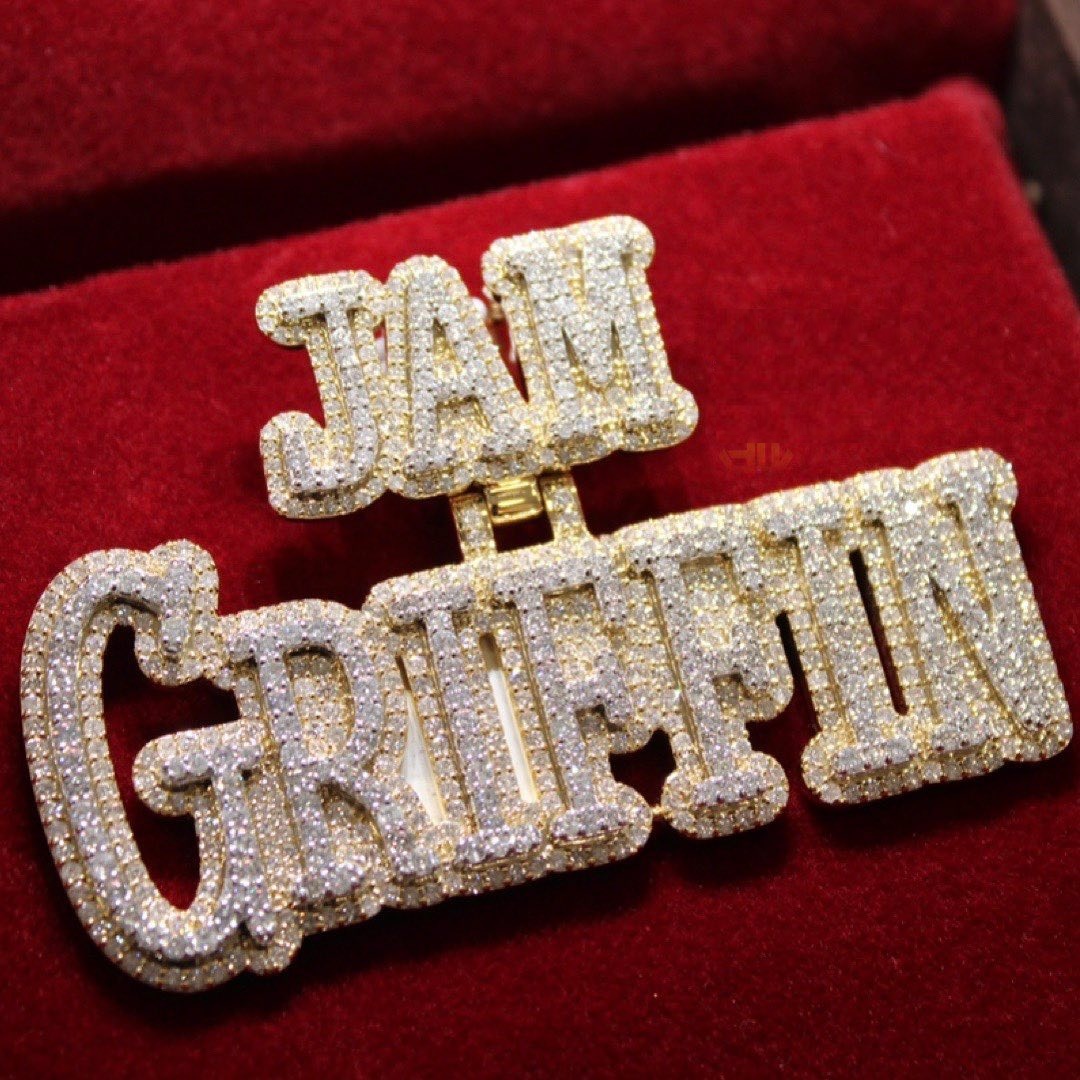 AAA Gems Customized Order Large Size Name Plate Pendant 10K Solid Gold Moissanite Diamond Pendant Charm with GRA