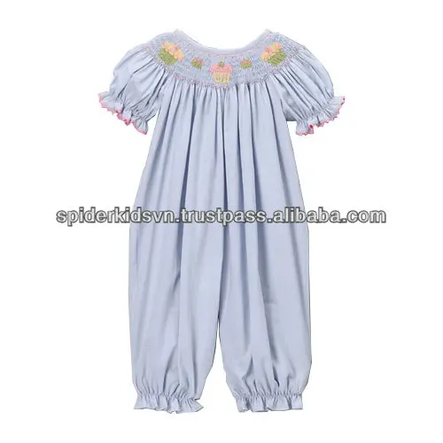 Blue Smocked Cupcake Bubble Playsuit