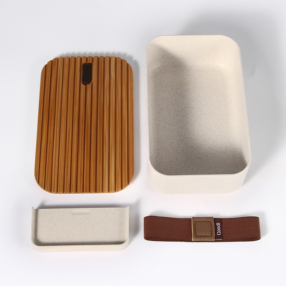 Экологичный 1 слой пищевой шелухи без BPA bento Ланч-бокс с естественной бамбуковой крышкой съемный сепаратор