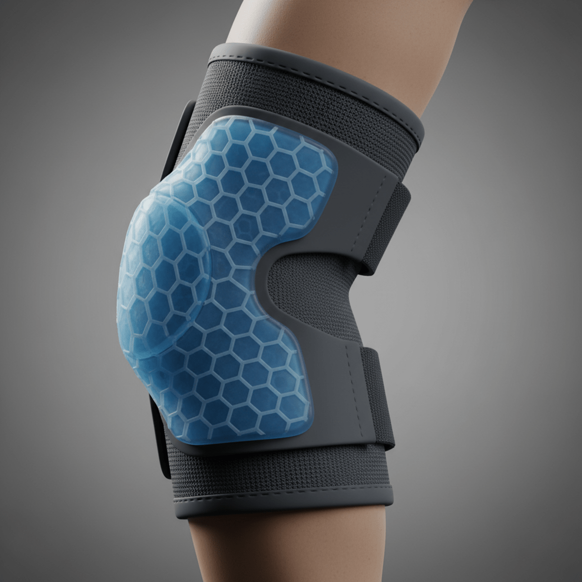Close-up of elbow brace with silicone gel pads for tendonitis relief.