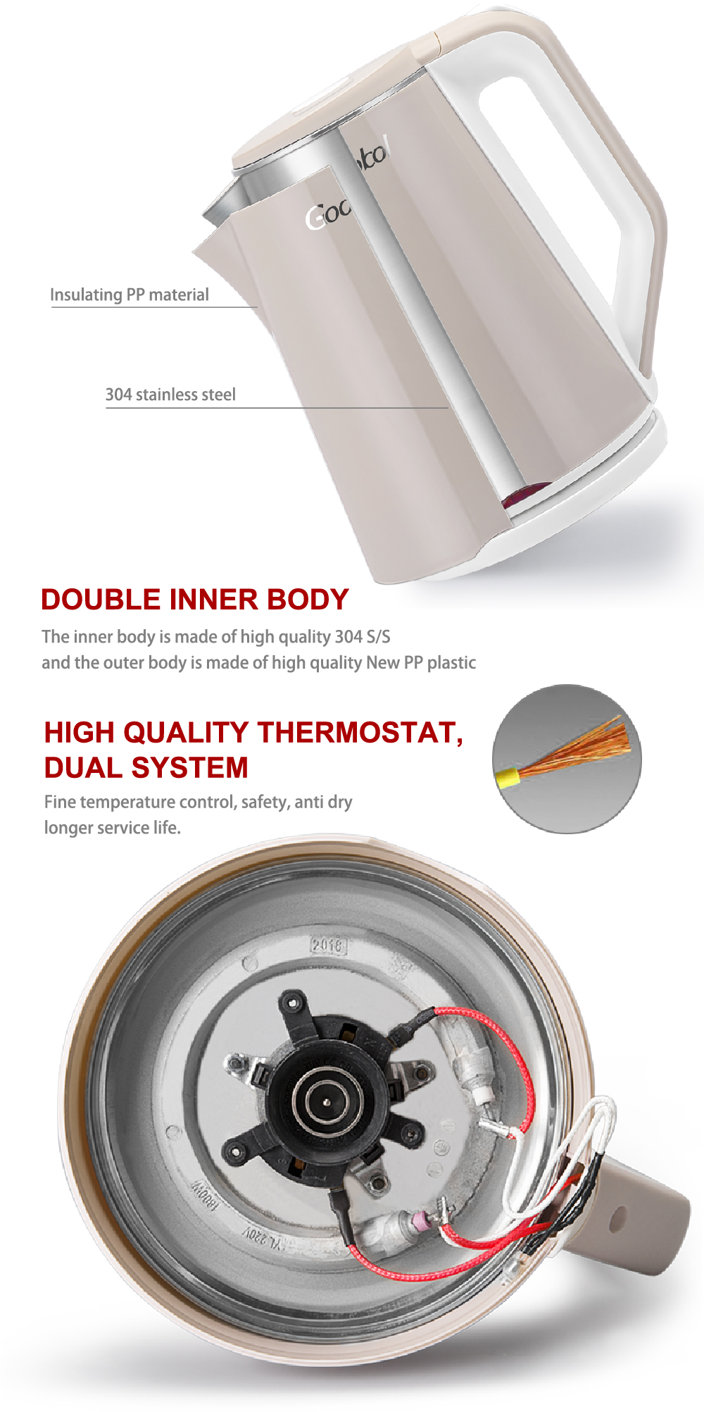 Ss Price Stainless Steel 1.7l Home Health 1.8l Double Wall Boil Water Cooker Cordless Fastest Boiling Electric Kettle