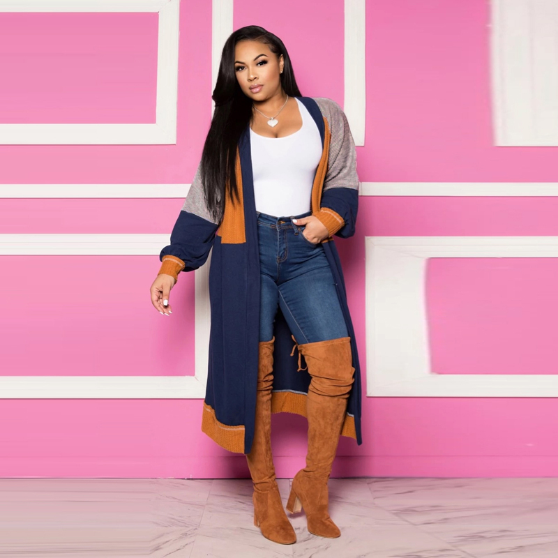 Женский кардиган с длинным рукавом, повседневный трикотажный кардиган в стиле пэчворк, Осень-зима 2020