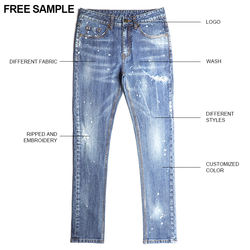 High Quality Men Fashion Jeans Washed Denim Jeans Pants wholesale mens custom jeans