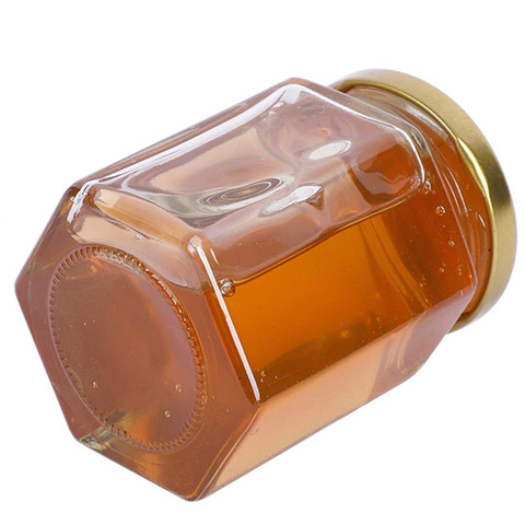 批发空小食品储存罐玻璃蜂蜜瓶六角形蜜罐熊瓶玻璃罐带盖