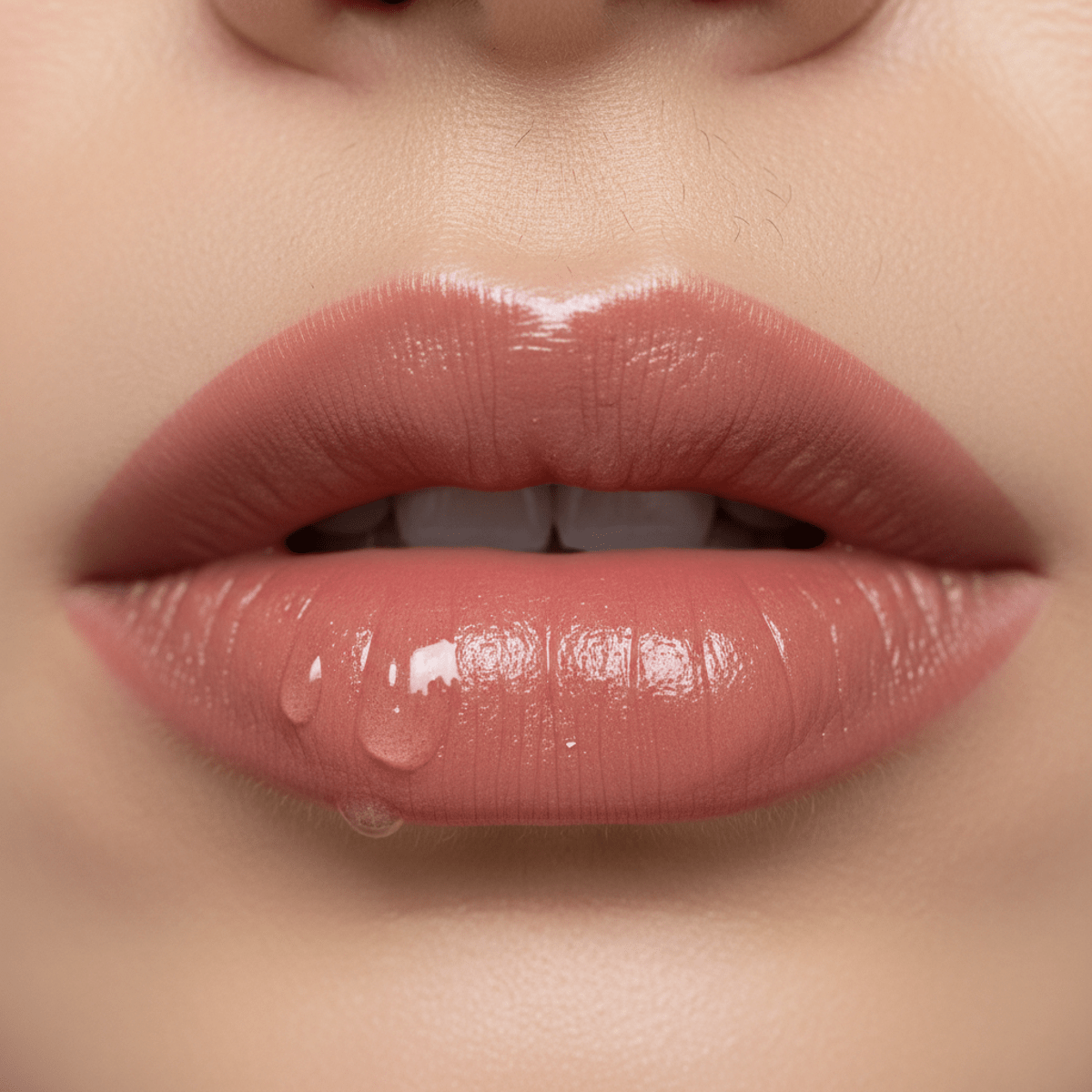 Soft matte rose lip gloss with a crystal-clear glossy topper for high shine.