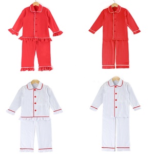 2019 new design RTS pyjamas winter factory stock button up 100 cotton blank kids red cheap sleepwear wholesale christmas pajamas