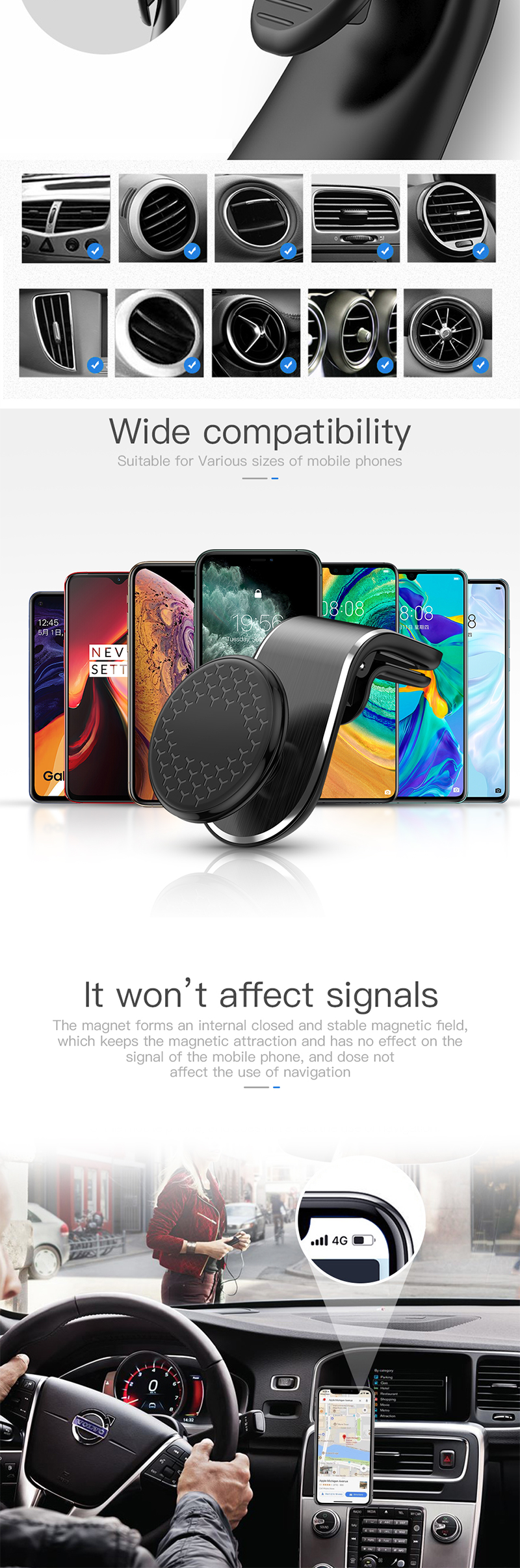 EONLINE Magnetische Auto Telefon Halter Für Iphone11 Universal Air Outlet Metall Magnetische Navigation Auto Halterung 360 Grad Rotation