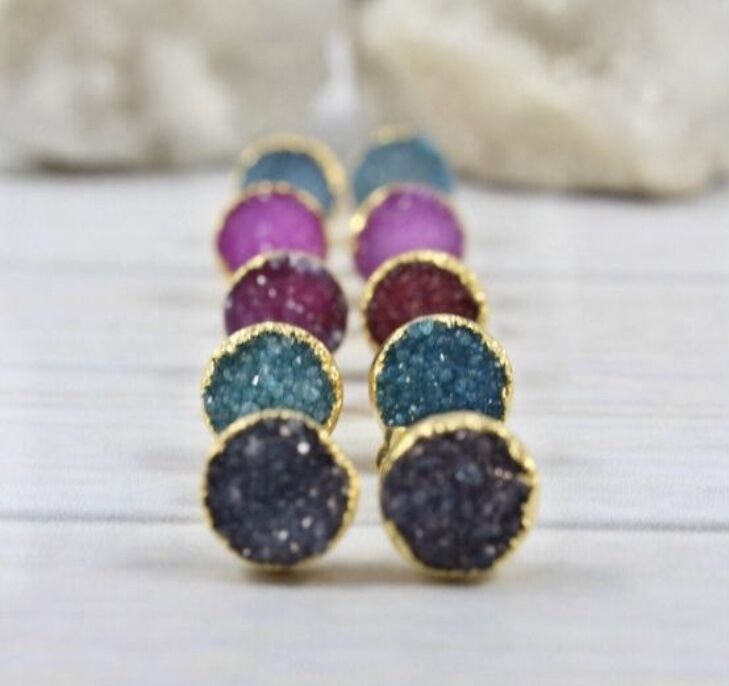 Druzy Cabochon Druzy Jewelry Sky Blue Round Druzy GAP217 WHOLESALE 20Pcs Sky Blue Titanium Druzy Studs 10mm