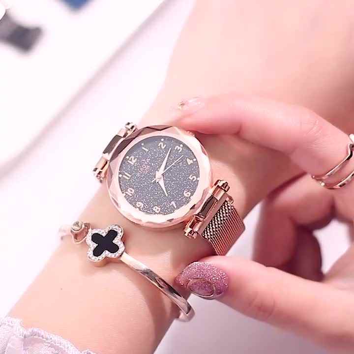Rosy Gold Tone and Brown Mesh Magnetic Buckle Starry Sky Quartz Watch Women’s Shop Our New Arrival Women main image 4