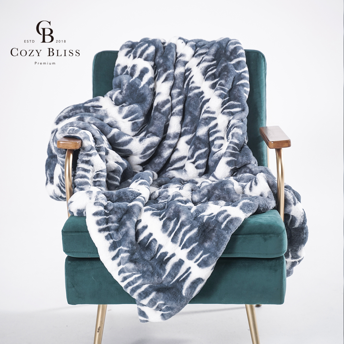 Уютное морское синее пушистое одеяло из искусственного меха Bliss, Норковое Флисовое одеяло для гостиной