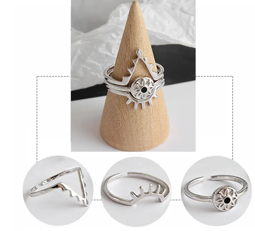 Wholesale Accessories Women Jewelry Open 3 Set Shape Finger Gold Plated Custom Turkish Evil Eye 925 Sterling Silver Ring