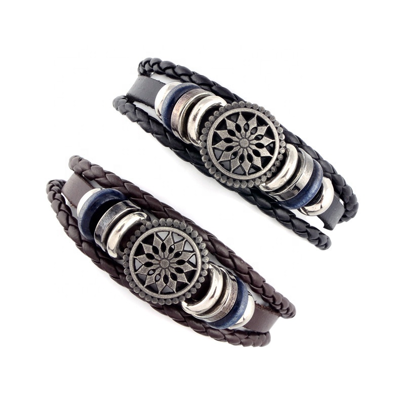Zhao Xiemao Retro Punk Style Skull Heads High Class Leather Mens Bracelet Cuff Bangle Stainless Steel Wristband for Kids Boys Teens Silver Brown Black Packed Gift Box Bracelets Men Women