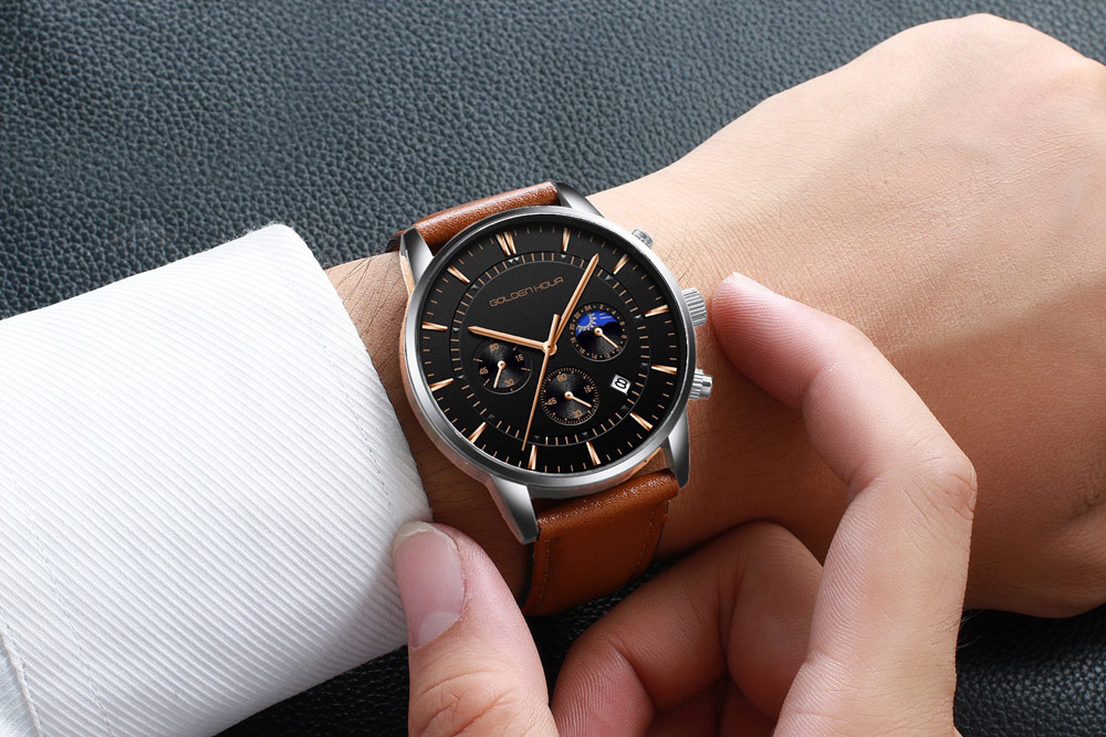 GOLDEN HOUR montres pour hommes marque de luxe décontracté montres à Quartz Hodinky heure mâle horloge Relogio Masculino