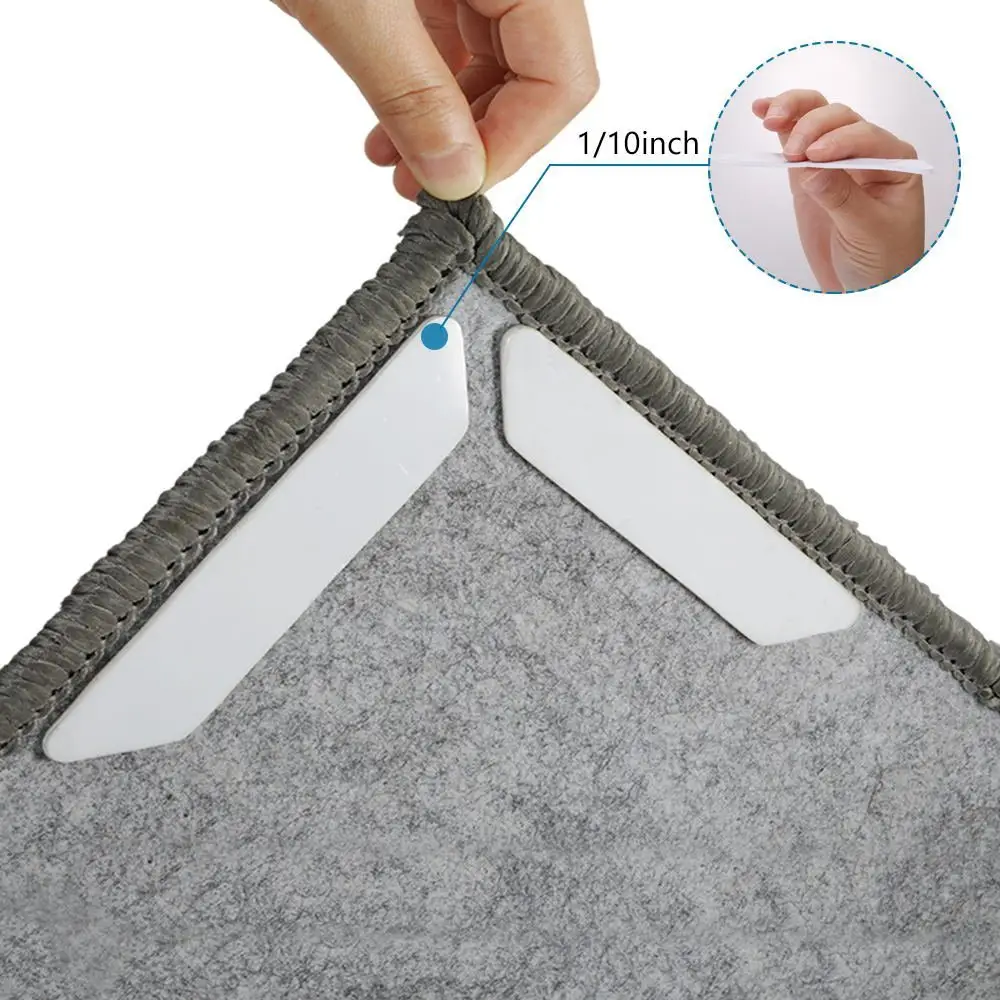 Furniture accessory 8 pcs anti curling washable bottom rug stopper non slip rug gripper pad at carpet corners