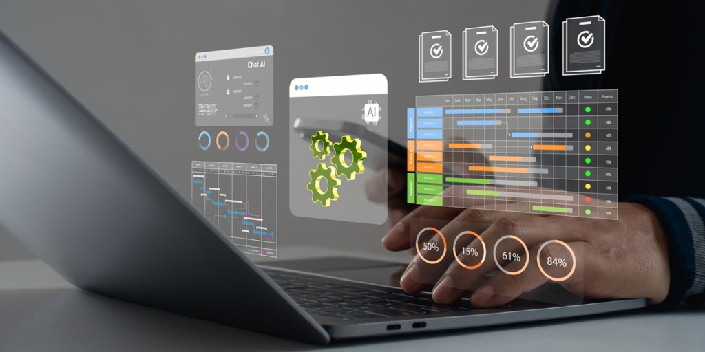 AI-powered data analytics dashboard on a laptop