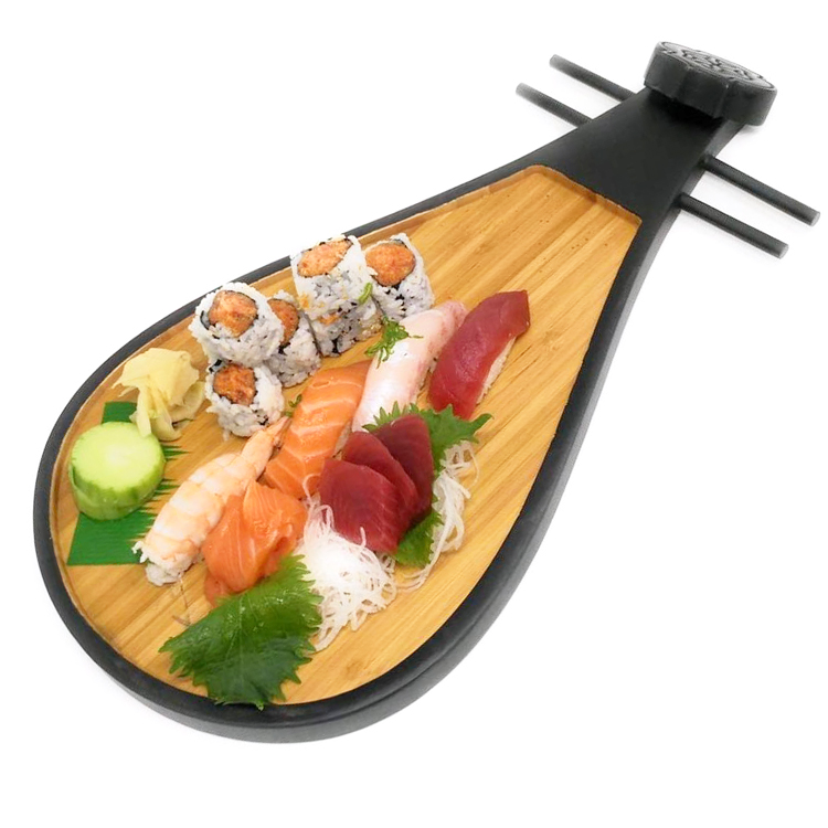 Японская тарелка для суши в форме пипы с логотипом на заказ, бамбуковые инструменты для суши, деревянный поднос для суши, экологически чистый