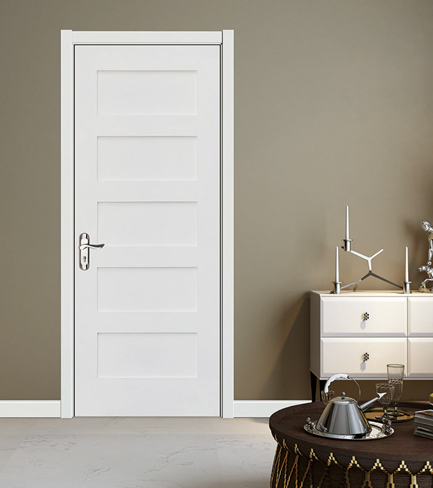 Prehung classic design solid wood apartment bedroom interior white color Painted 3 Panel Shaker door