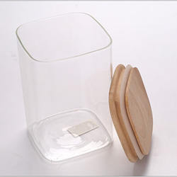 Eco-friendly Square Food Storage Container Glass Jars With Airtight Bamboo Lid