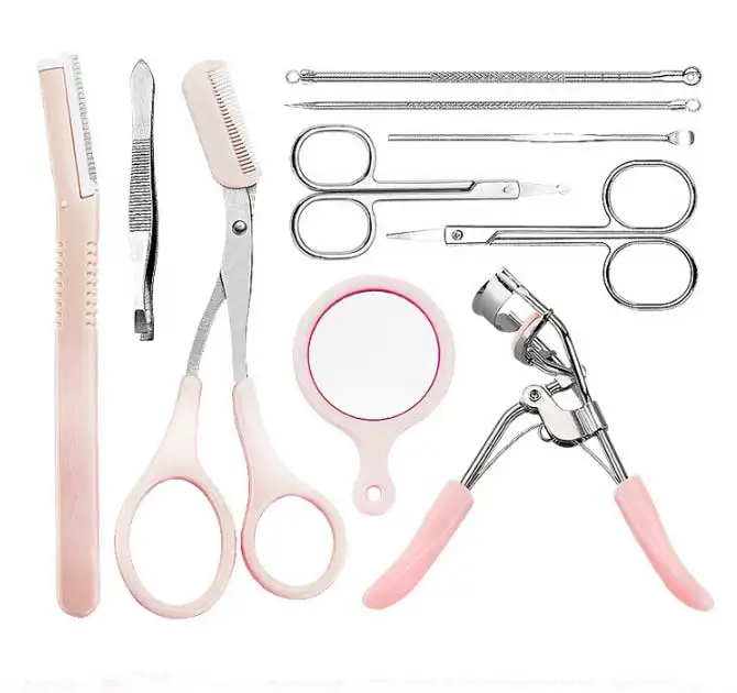 10 в 1 линейка для бровей щипцы для завивки ресниц аппликатор инструмент красоты для бритья для бровей, ножницы, инструмент для макияжа Набор наращивание ресниц Набор инструментов