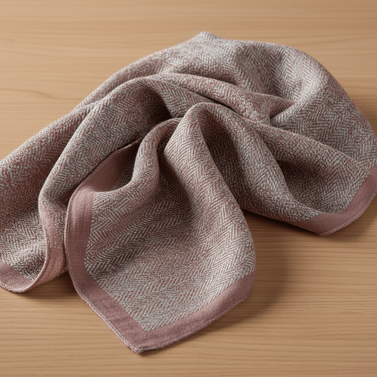 Intricate jacquard and herringbone hijab textures. Close-up of a folded pashmina-modal hijab showing jacquard and herringbone textures.