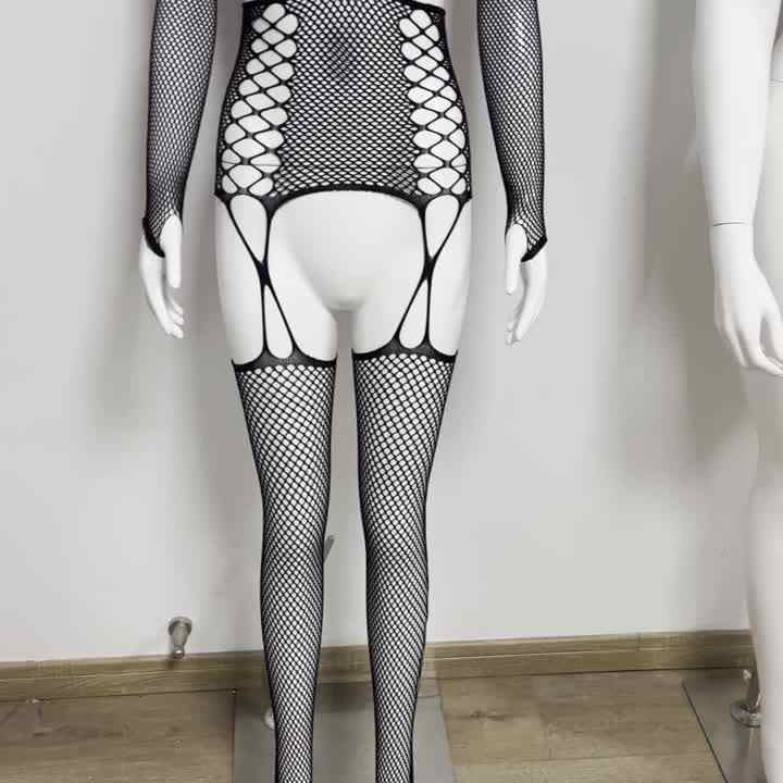 Women Sexy Revealing Lace Fishnet Bodystocking Lingerie Crotchless Fishnets  Pantyhose Adult Sexy Underwear with Cuff