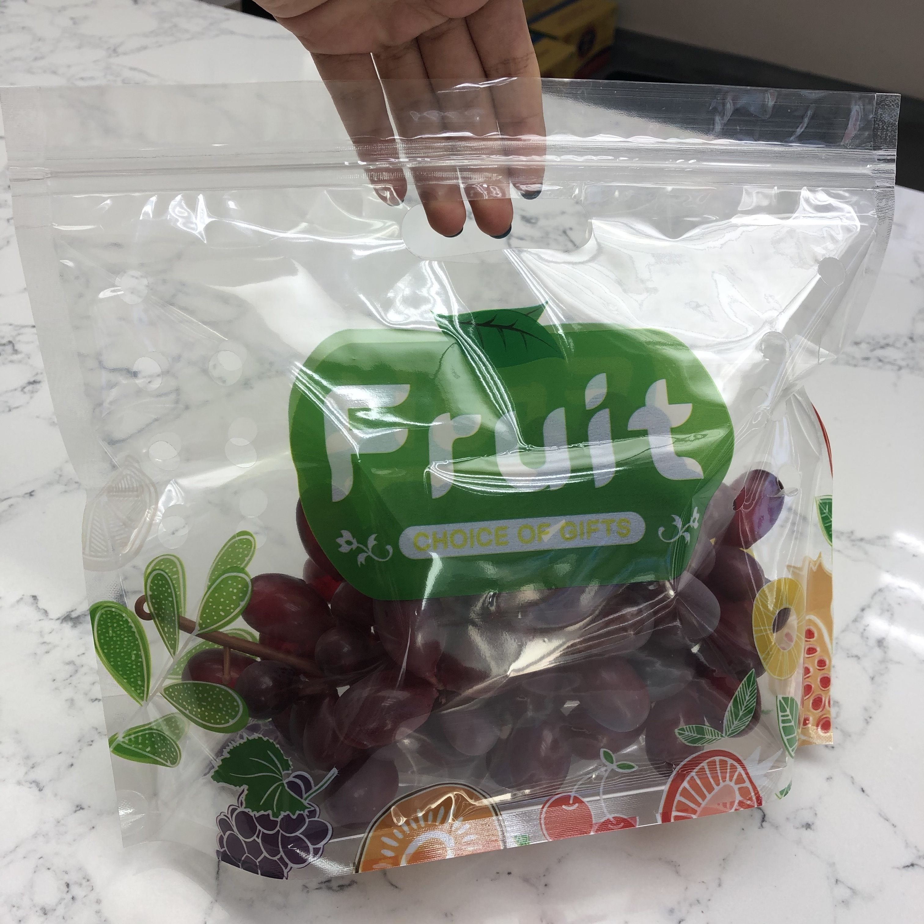 Online sales plastic bag fruit packing bags for grapes banana vegetables stand up plastic food bags