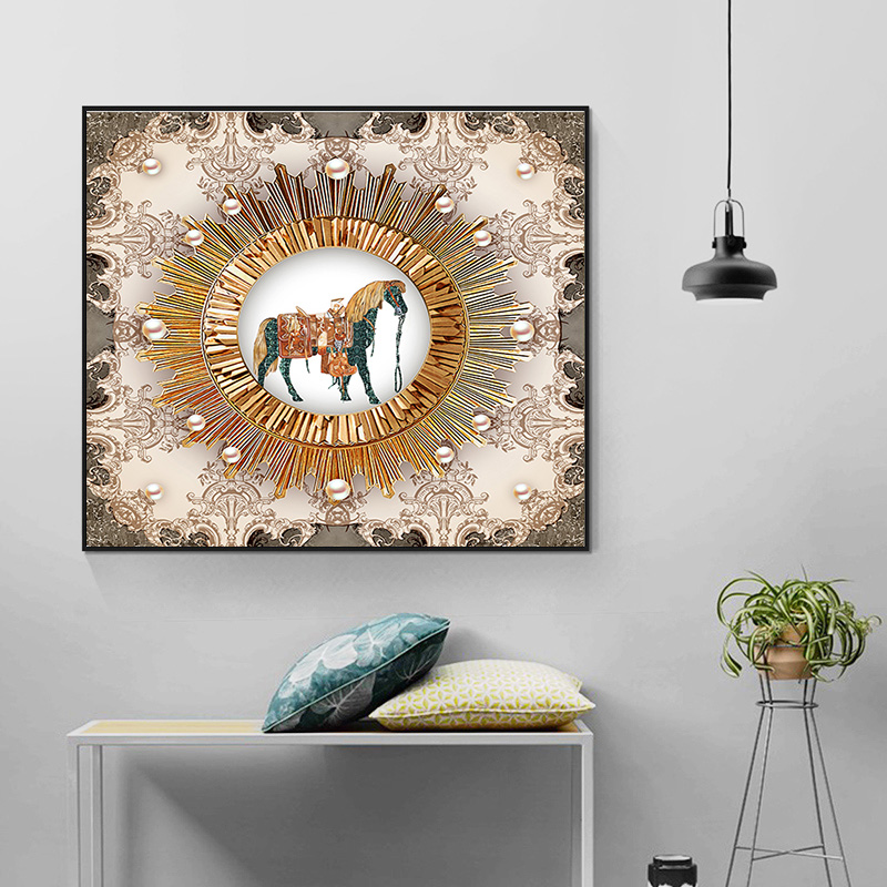 Modern Abstract Animals Deer And Horse Golden Decor Painting on Canvas Art Prints Gold Leaf Modern For Living Room Decoration