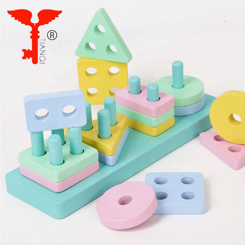 Детские развивающие игрушки Монтессори макро цвет четыре набора колонн с геометрическими фигурами строительные блоки соответствующие цветные блоки
