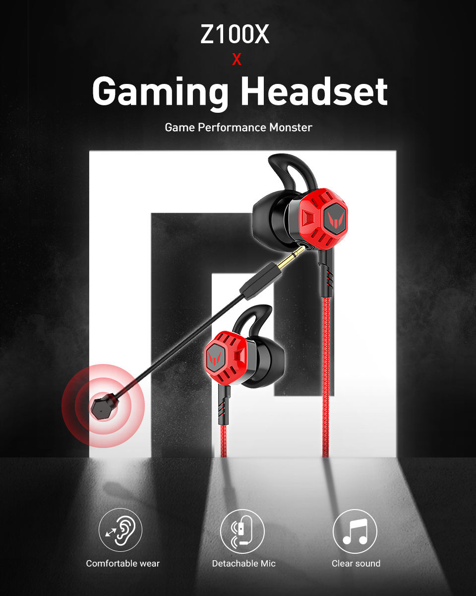 G100X Gaming Earbuds Wired Headphones with Detachable Mic