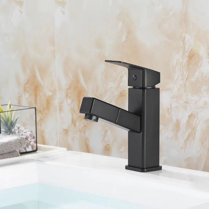 Stainless Steel 304 Single Lever Hot and Cold Water pull-out wash face Basin Faucet Sink Mixer Tap by black color